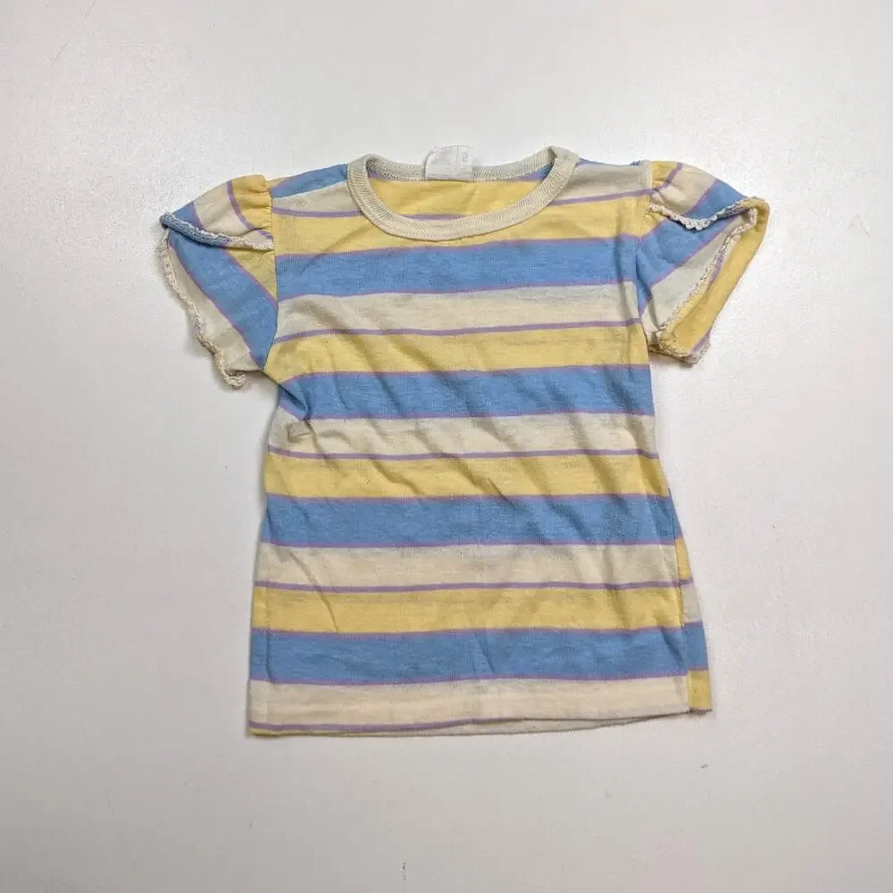 Vintage Jcpenney Shirt Girls Sz 3T Stripe Yellow Sandlot Retro Short Sleeve